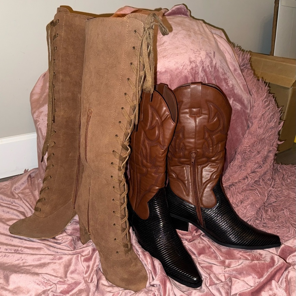Lace-Up Knee-High Boots & Cowboy Boots bundle brand new!